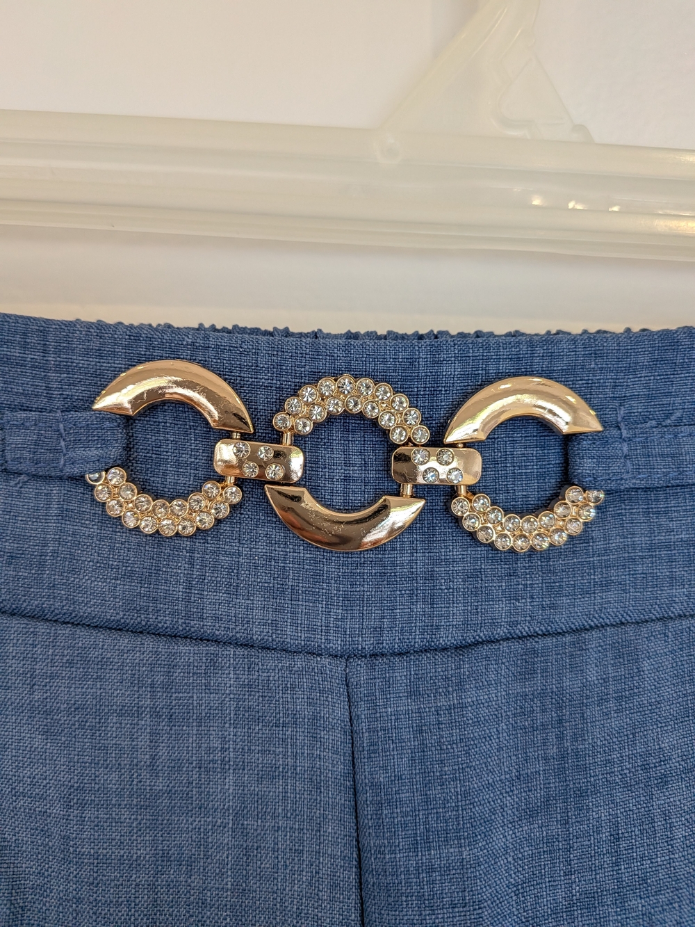 Women’s Blue Wide Leg Palazzo Pants L Fits M Lightweight Gold Rhinestone NWT - Picture 6 of 14